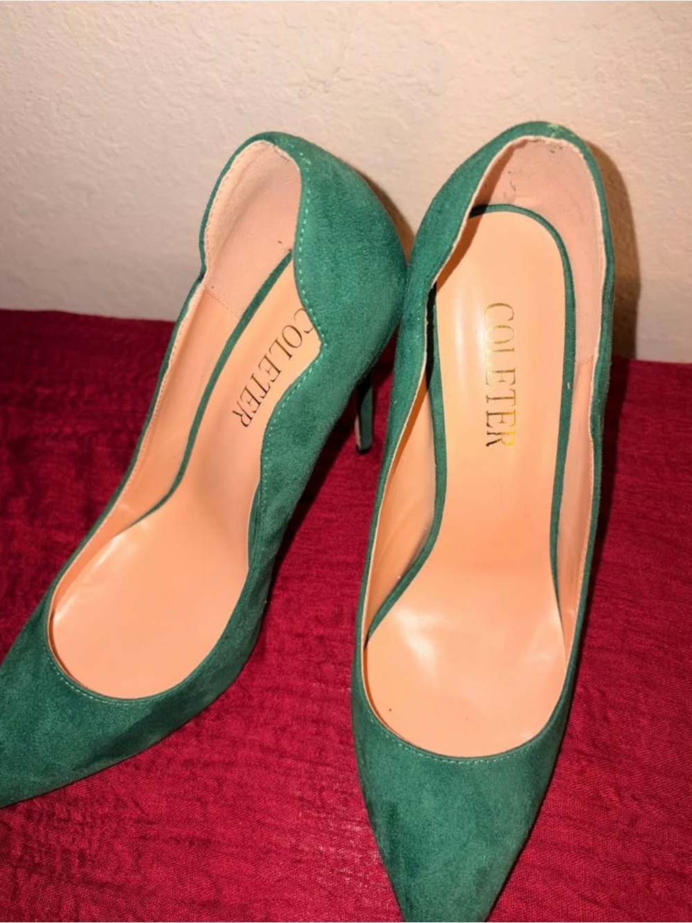 Cole Haan Emerald Green Suede Pointed-Toe Pumps